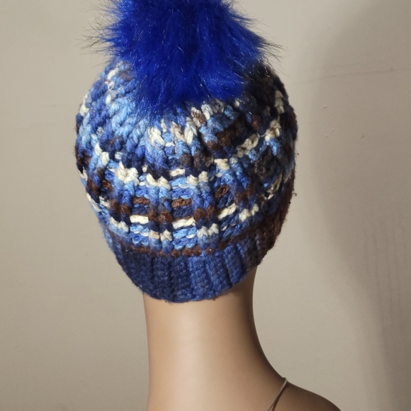 Multi Blend Blue Beanie Slouchly / Pom Pom - Picture 3 of 5